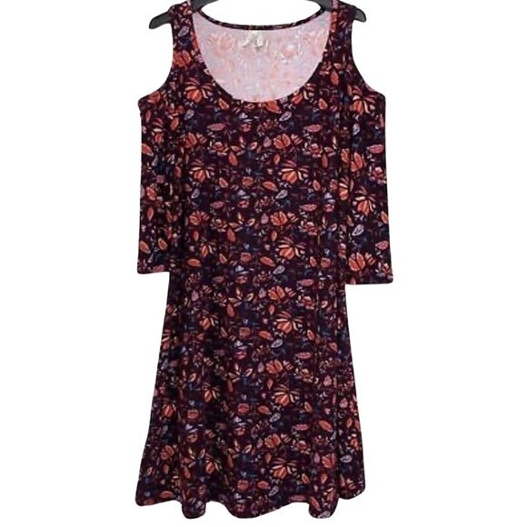 Mudd plum floral cold shoulder swing dress size medium - Picture 3 of 6